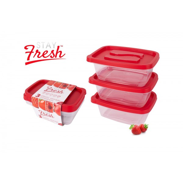 Stay Fresh FOOD STORAGE CONTAINERS RECTANGULAR 1.2L 3 PACK