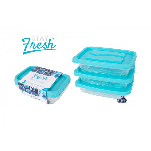 Stay Fresh FOOD STORAGE CONTAINERS RECTANGULAR 1L 3 PACK
