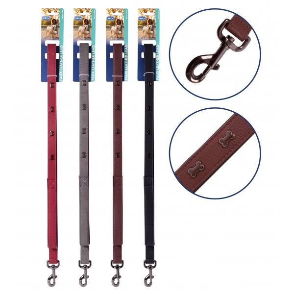 FAUX LEATHER DOG LEAD LARGE 4 ASSORTED COLOURS
