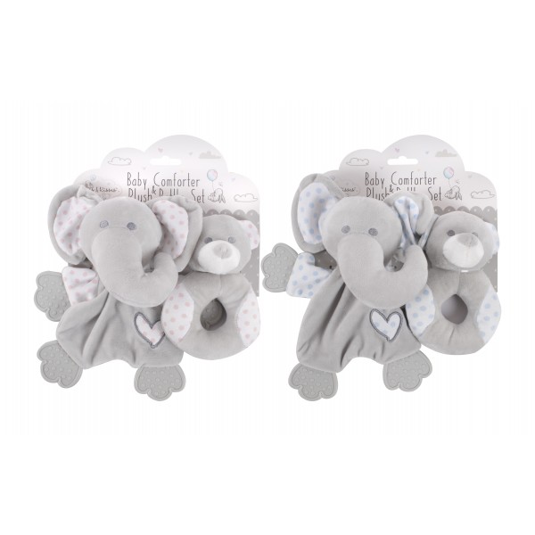 BABY COMFORTER & RATTLE SET 2 ASSORTED COLOURS