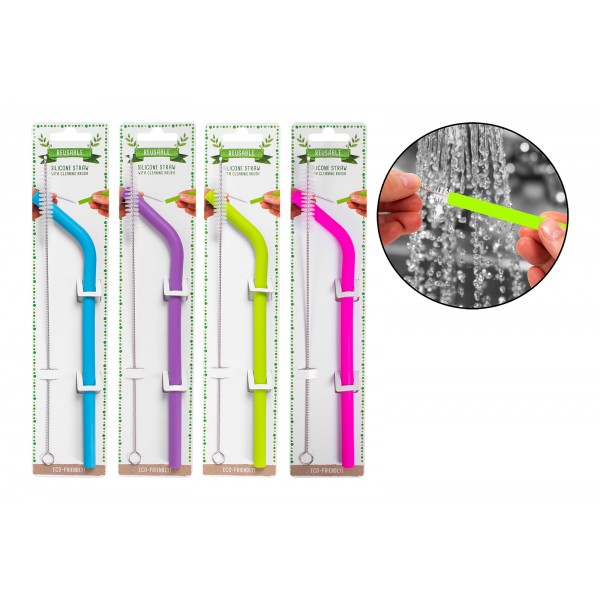 RSW Reusable Silicone Straw & Brush 4 Assorted Colours