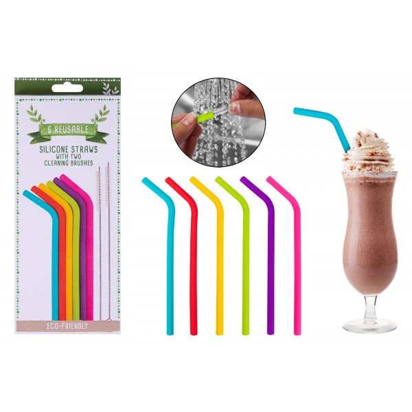 RSW SILICONE STRAWS & BRUSH 6 PACK 6 ASSORTED COLOURS