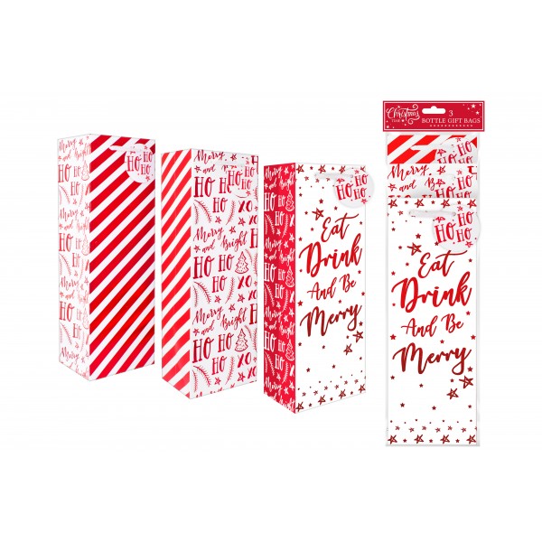 RED FOIL BOTTLE BAGS 3 PACK 3 ASSORTED DESIGNS
