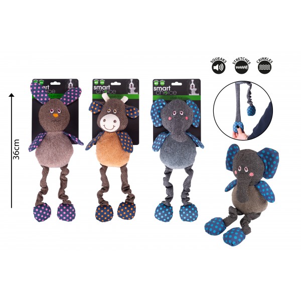 Smart Choice STRETCHY PLUSH DOG TOY 3 ASSORTED DESIGNS