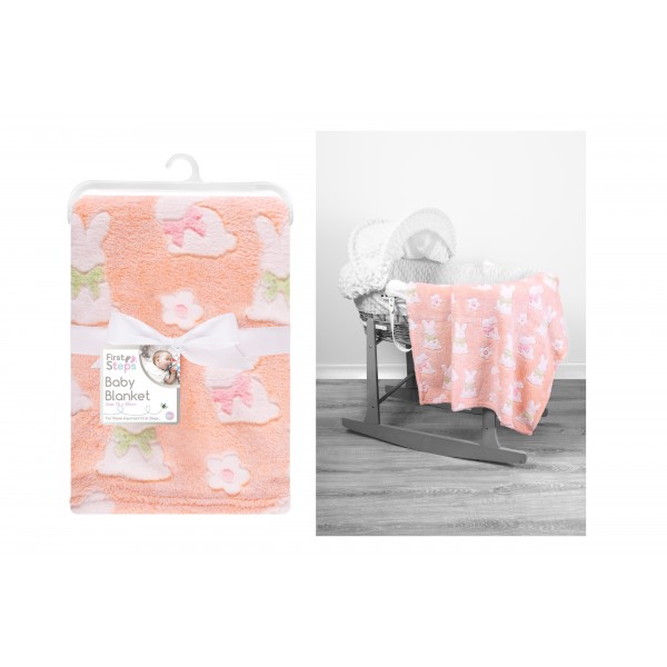 First Steps Peach Baby Blanket 75x100cm Rabbit Design