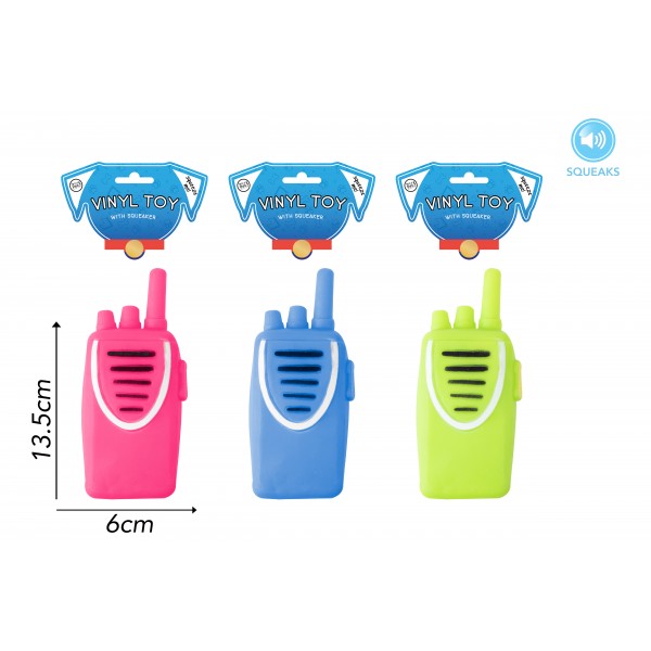 World of pets VINYL WALKIE TALKIE DOG TOY 3 ASSORTED COLOURS