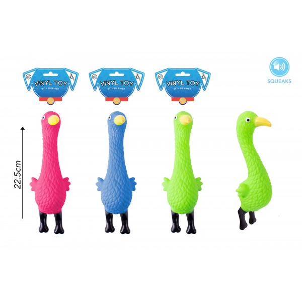 World of pets VINYL BIRD DOG TOY 3 ASSORTED COLOURS