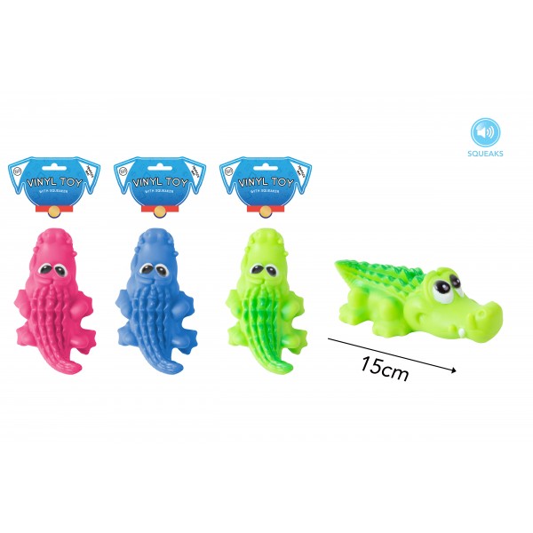 World of pets VINYL CROCODILE DOG TOY 3 ASSORTED COLOURS