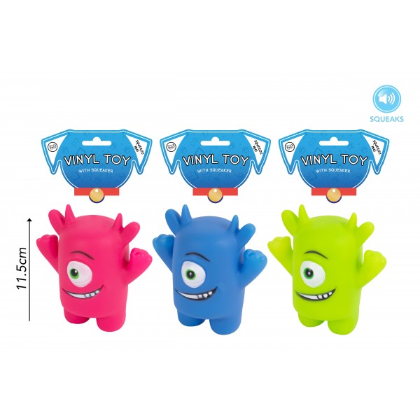 World of pets VINYL SQUEAKY MONSTER DOG TOY 3 ASSORTED COLOURS