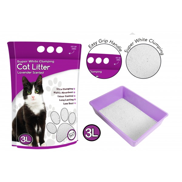 WHITE CLUMPING CAT LITTER 3L LAVENDER SCENTED
