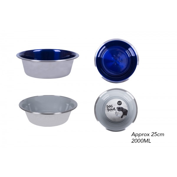 STAINLESS STEEL DOG BOWL 2000ML 2 ASSORTED COLOURS