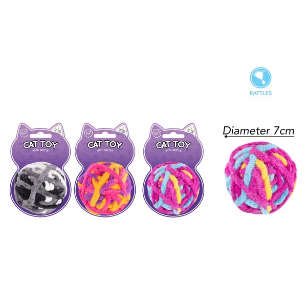 COLOURFUL BALL CAT TOY 3 ASSORTED COLOURS