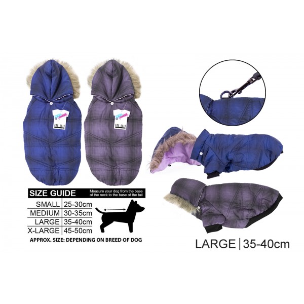 World of pets Large Dog Coat With Detachable Hood 2 Asstd Colour