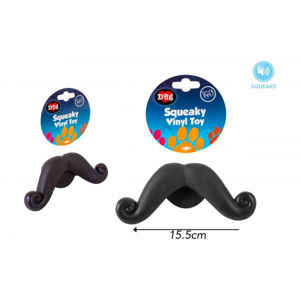 VINYL MOUSTACHE DOG TOY WITH SQUEAKER