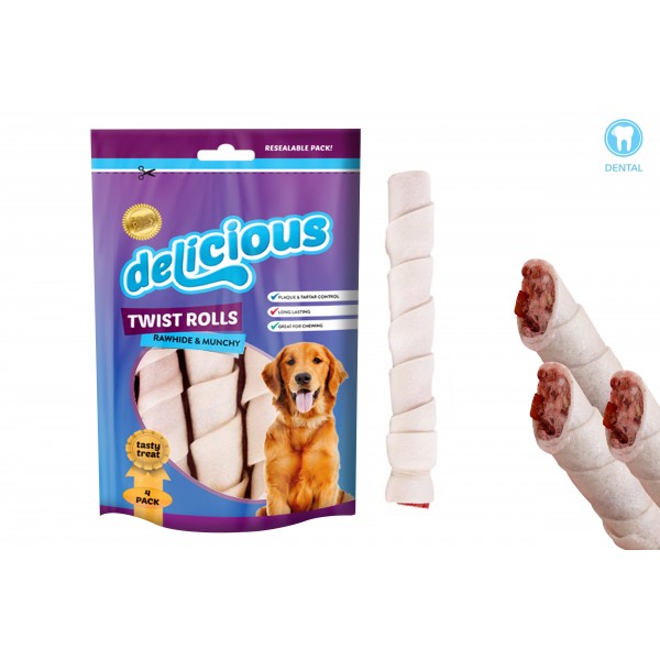 MUNCHY FILLED RAWHIDE ROLL 4 PACK