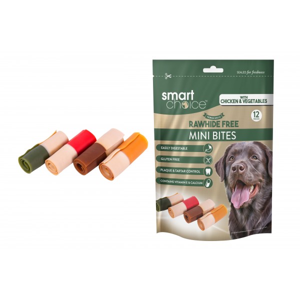 Smart Choice RAWHIDE FREE CHICKEN MINI BITES DOG TREAT 12 PACK