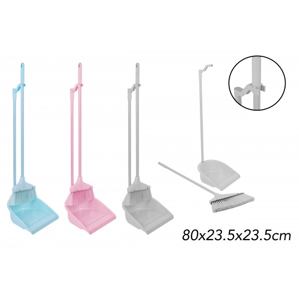 Brights Kitchenware LONG HANDLE DUSTPAN AND BRUSH 3 ASSORTED COLOURS