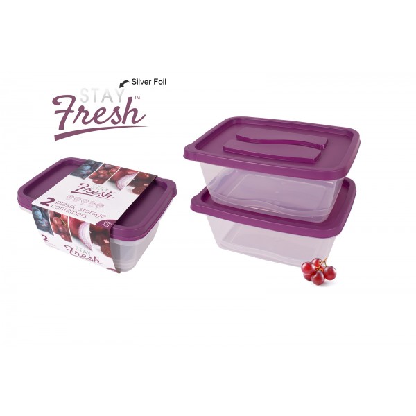 Stay Fresh FOOD STORAGE CONTAINERS RECTANGULAR 2.3L 2 PACK