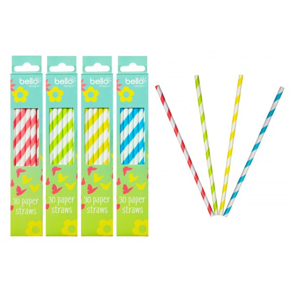 Bello PAPER DRINKING STRAWS 30 PACK 4 ASSORTED COLOURS