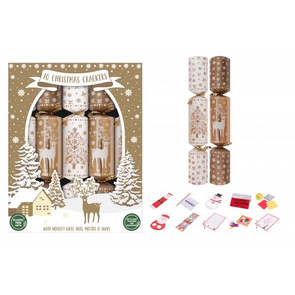 RSW Christmas 10 X 12" Eco Gold Reindeer & Tree Crackers
