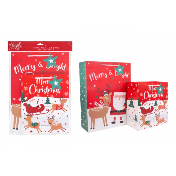 RSW Christmas Santa & Reindeer Gift Bags Pack Of 2