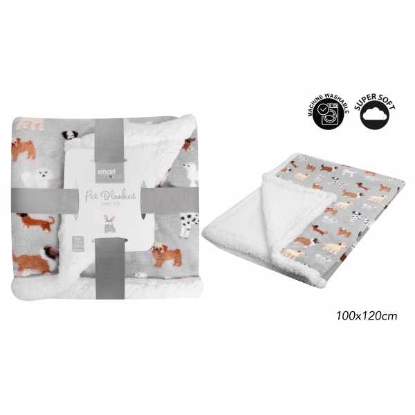 Sweet Dreams Dog Print Sherpa Pet Blanket 100x120cm