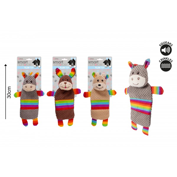 PLUSH RAINBOW PUPPY TOY 3 ASSORTED COLOURS