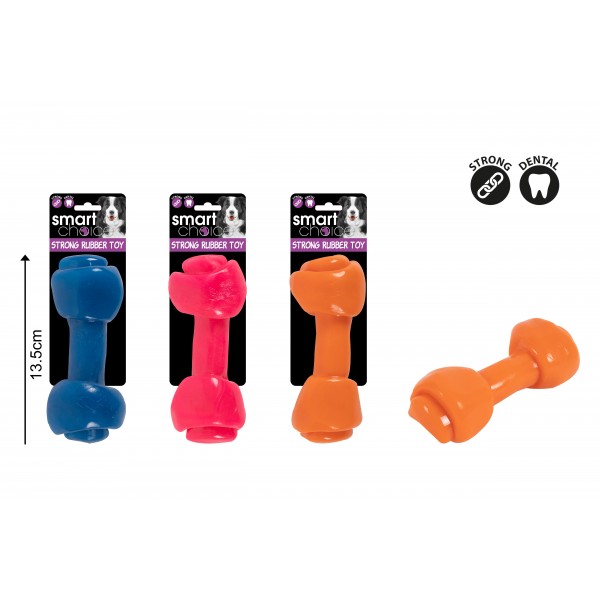 SOLID RUBBER BONE DOG TOY 3 ASSORTED COLOURS