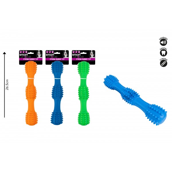 SQUEAKY RUBBER DOG TOY 3 ASSORTED COLOURS
