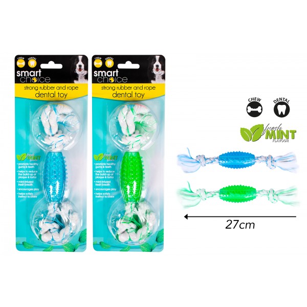 MINT FLAVOURED RUBBER & ROPE DENTAL DOG TOY