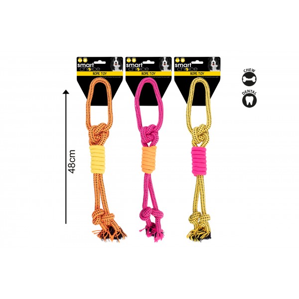 DOUBLE KNOT ROPE TUG DOG TOY 3 ASSORTED COLOURS