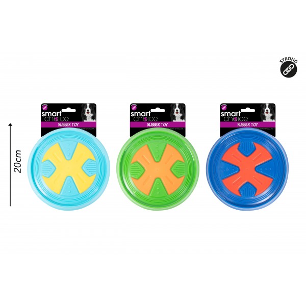 RUBBER FRISBEE DOG TOY 3 ASSORTED COLOURS