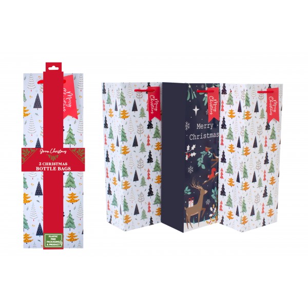 3 PACK ECO CHRISTMAS TIME BOTTLE GIFT BAGS