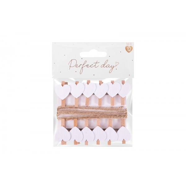 HEART SHAPED WOODEN PEGS 12 PACK