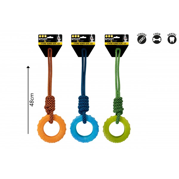 RUBBER RING ROPE DOG TUG TOY 3 COLS