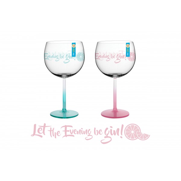  PRINTED GIN GLASS 600ML 3 ASSORTED COLOURS