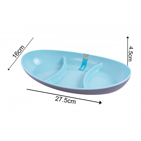 TWO TONE OVAL DIVIDED DISH 17X27X5CM GREY/BLUE