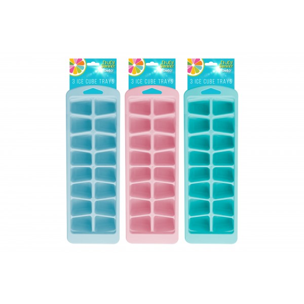 ICE CUBE TRAYS 3 PACK 3 ASSORTED COLOURS
