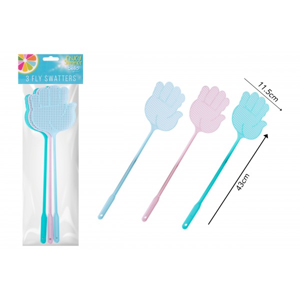 FLY SWATTERS 3 PACK 3 ASSORTED COLOURS