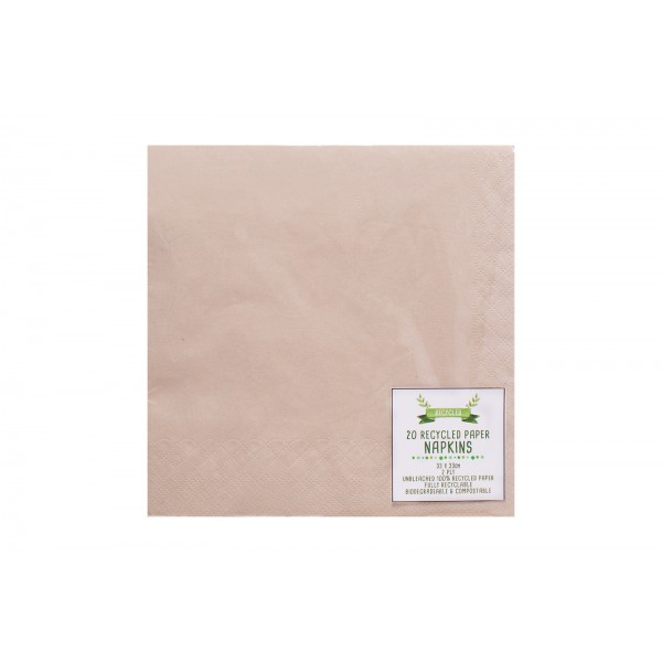 RECYCLED PAPER NAPKINS 33X33CM 20 PACK