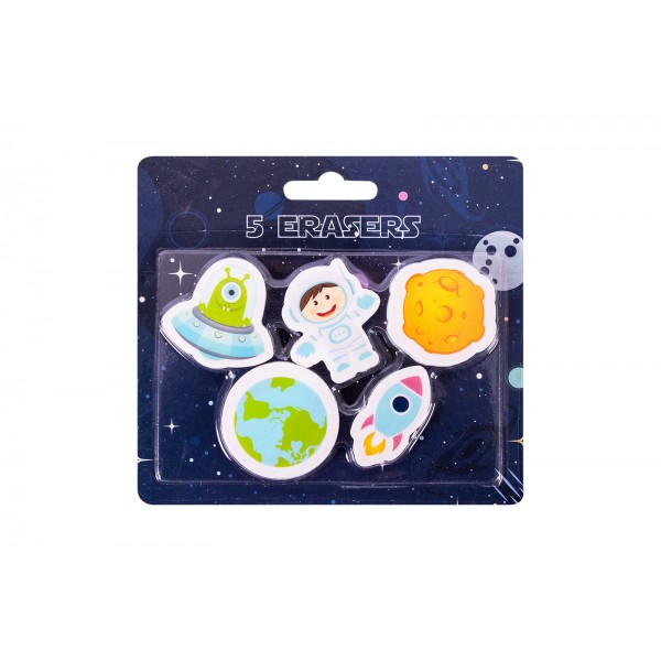 SPACE NOVELTY ERASERS 5 PACK