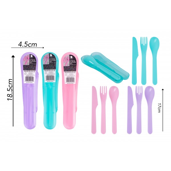 PLASTIC CUTLERY SET 3PC IN TRAVEL CASE