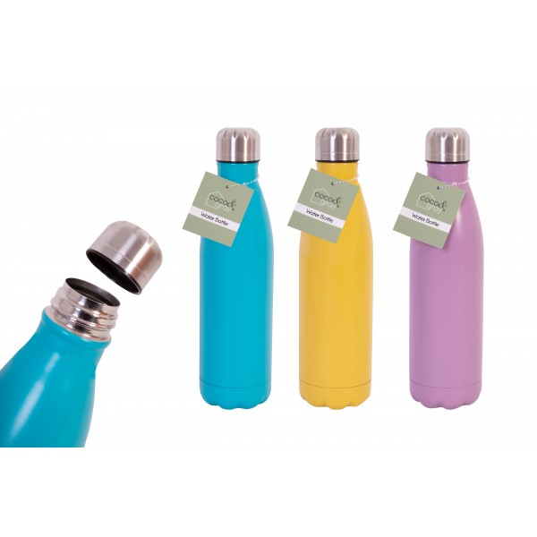 STAINLESS STEEL WATER BOTTLE 3 ASSORTED COLOURS