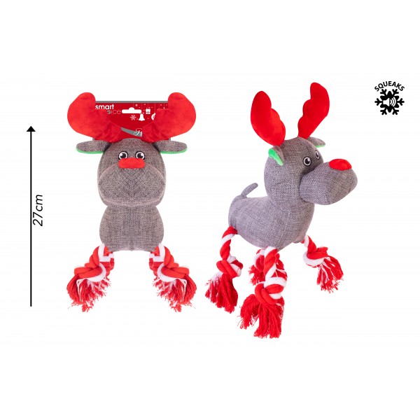 RUDOLPH PLUSH & ROPE SQUEAKY DOG TOY 