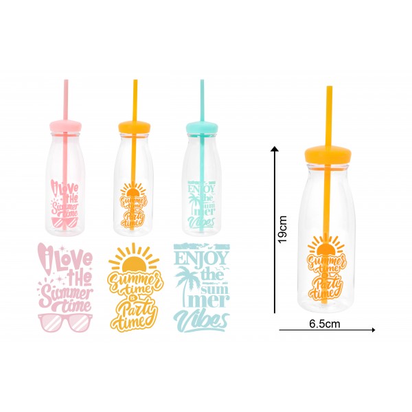 BOTTLE WITH STRAW 525ML 3 ASSORTED COLOURS