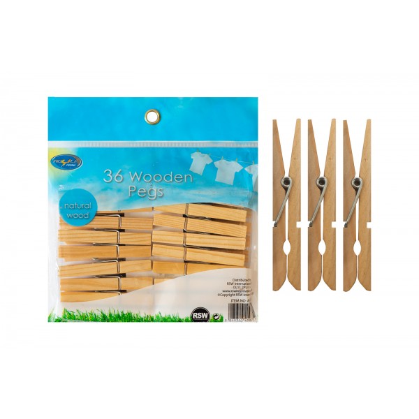 WOODEN LAUNDRY SPRING CLOTHES PEGS 36 PACK