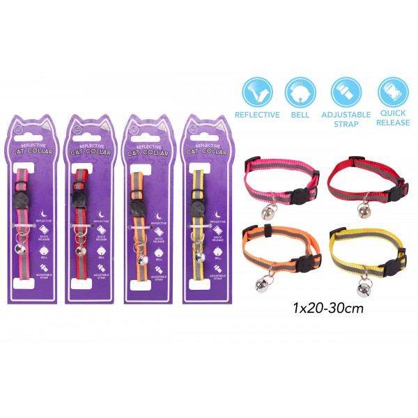 REFLECTIVE CAT COLLAR 1X20-30CM 4 ASSORTED COLOURS