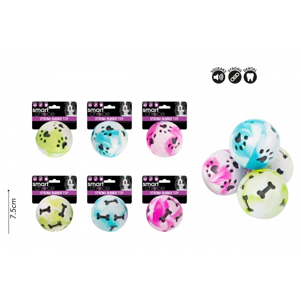RUBBER BALL DOG TOY 3 ASSORTED COLOURS