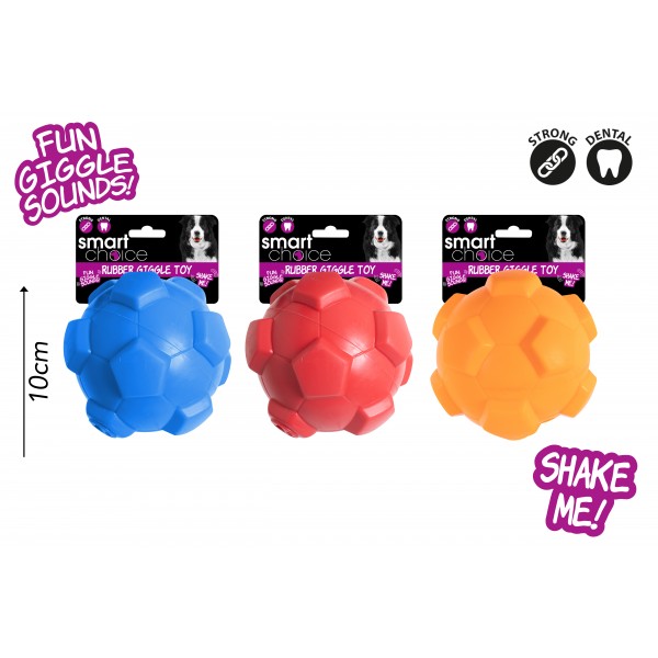 RUBBER DOG TOY WITH GIGGLE NOISE 3 COLOURS