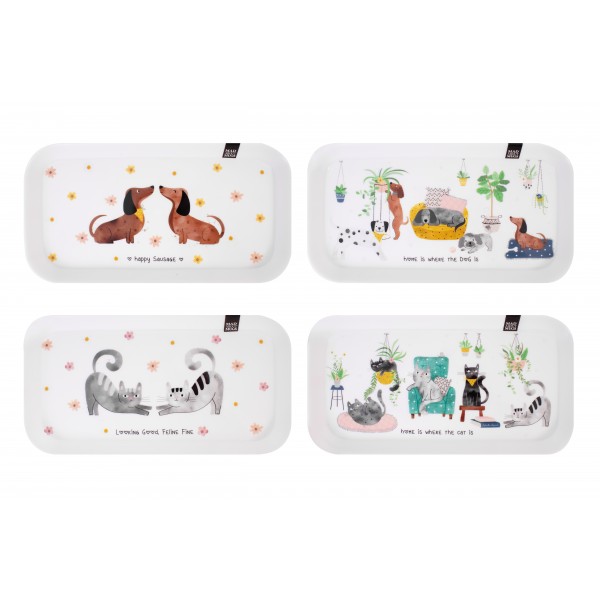 TRAY 28.5X15CM 4 ASST DESIGNS CAT AND DOG